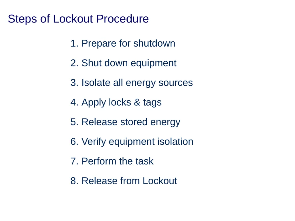 Lock Out Tag Out Hazardous Energy Control - slide 20 of 30