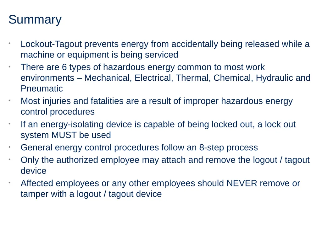 Lock Out Tag Out Hazardous Energy Control - slide 29 of 30
