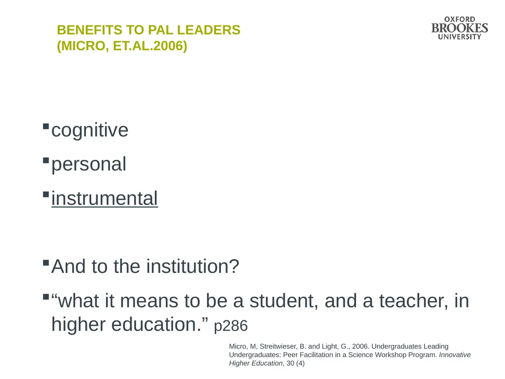 Peer Advice on Learning (PAL): What’s in it for - slide 5 of 16