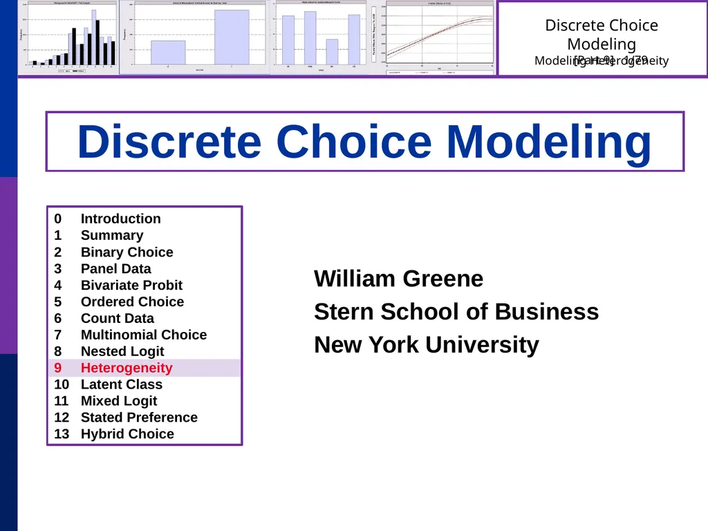 Discrete Choice Modeling William Greene Stern - slide 1 of 79