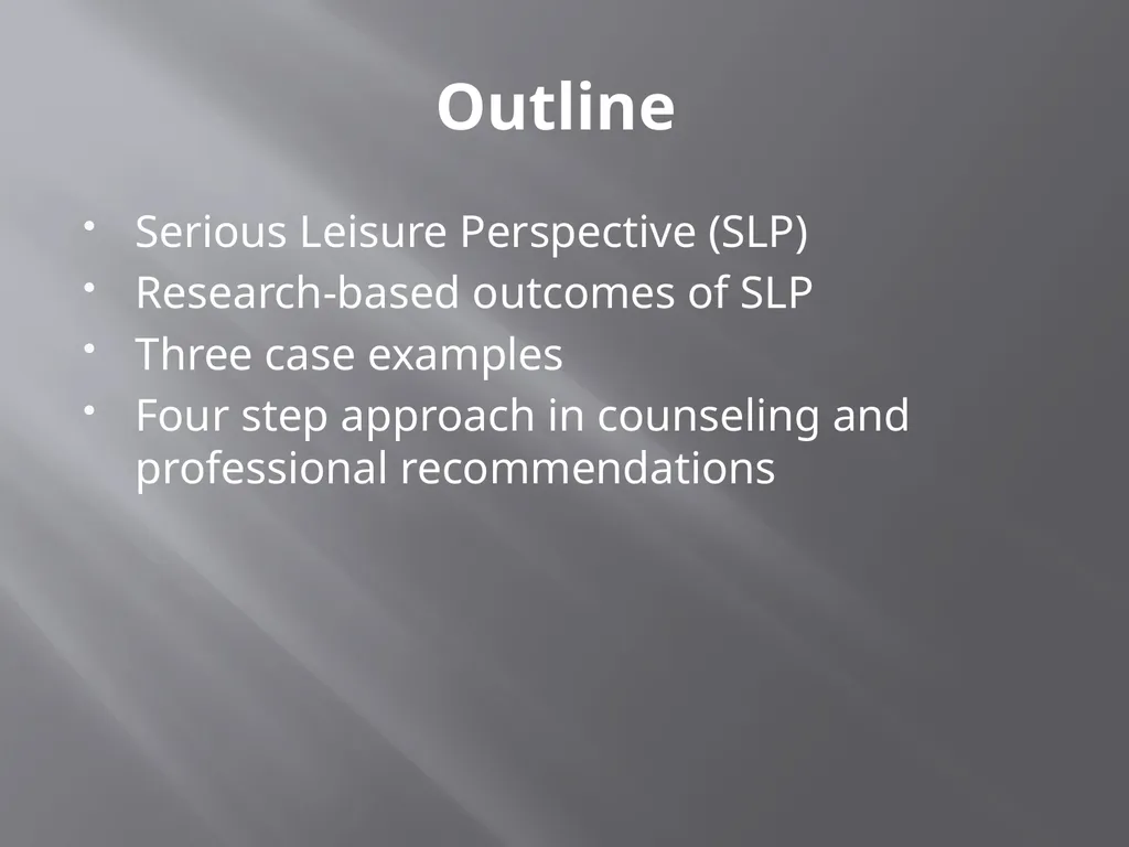 Using the Serious Leisure Perspective in Mental - slide 2 of 36