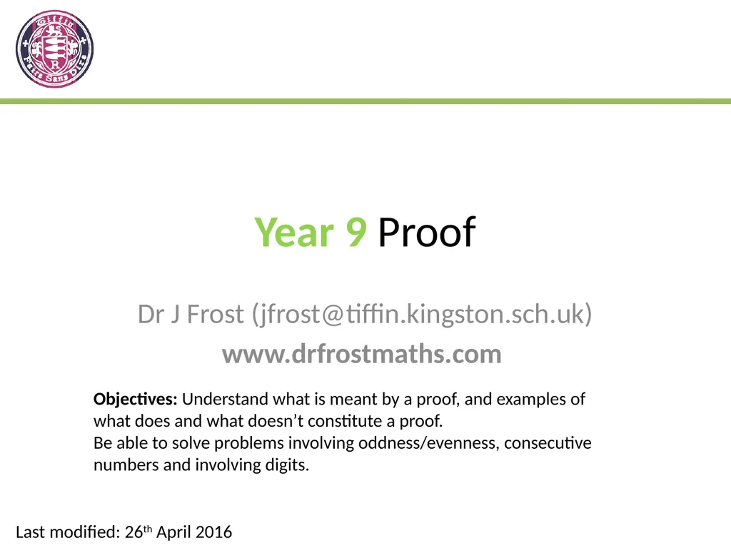 Year 9 Proof Dr J Frost - slide 1 of 24