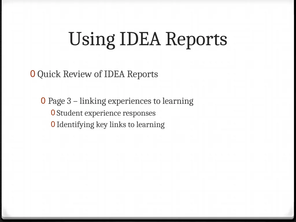 Using IDEA Reports To improve your teaching Using - slide 10 of 32