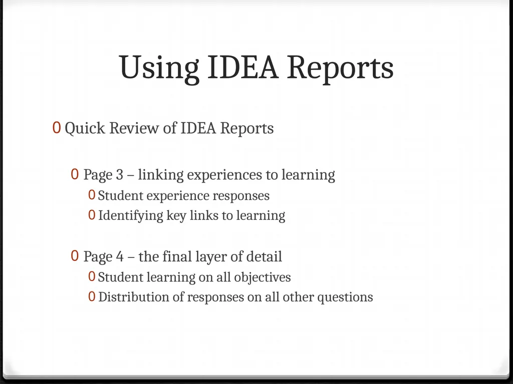 Using IDEA Reports To improve your teaching Using - slide 11 of 32