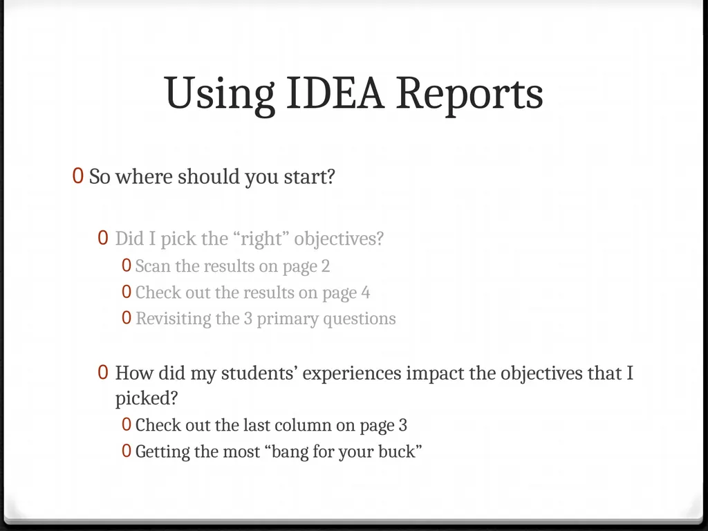 Using IDEA Reports To improve your teaching Using - slide 17 of 32