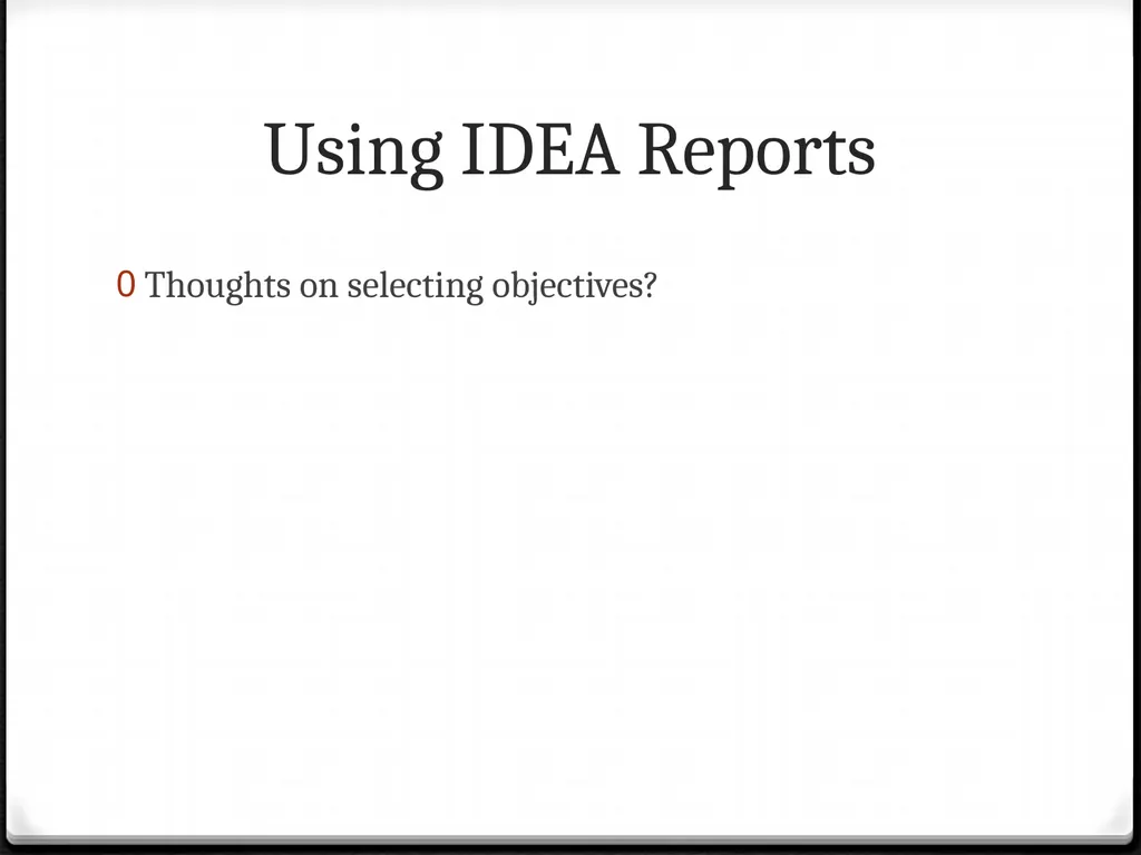 Using IDEA Reports To improve your teaching Using - slide 20 of 32