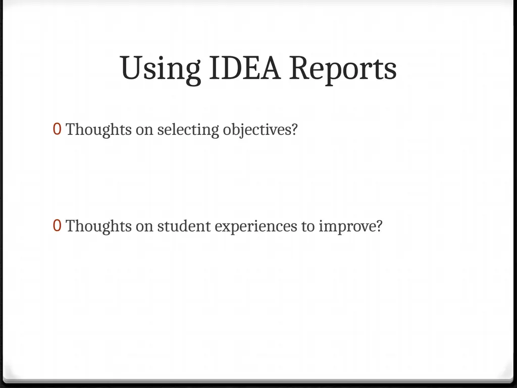 Using IDEA Reports To improve your teaching Using - slide 21 of 32