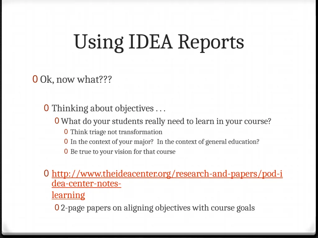 Using IDEA Reports To improve your teaching Using - slide 24 of 32