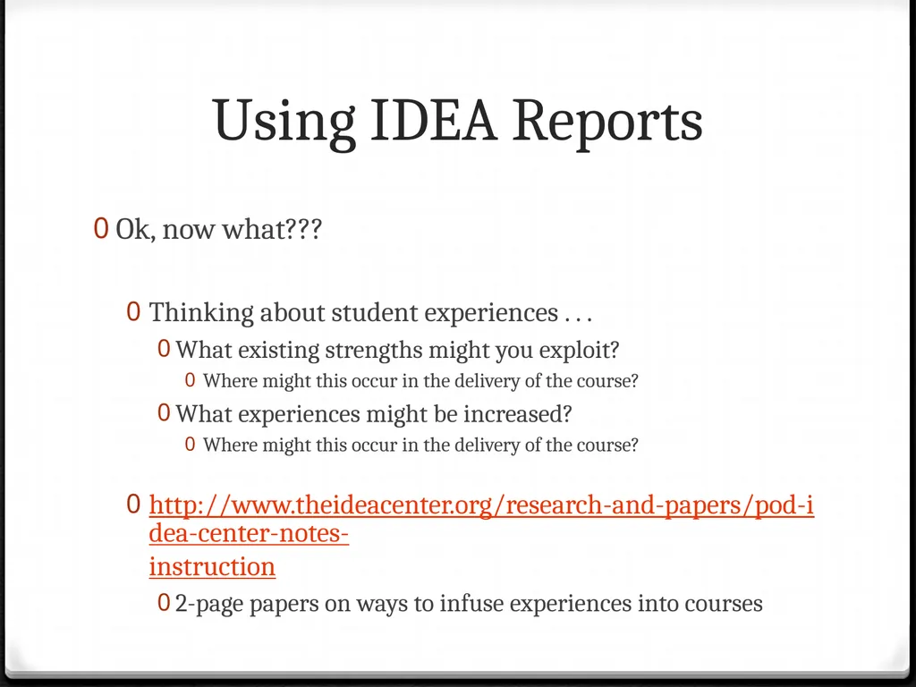 Using IDEA Reports To improve your teaching Using - slide 29 of 32