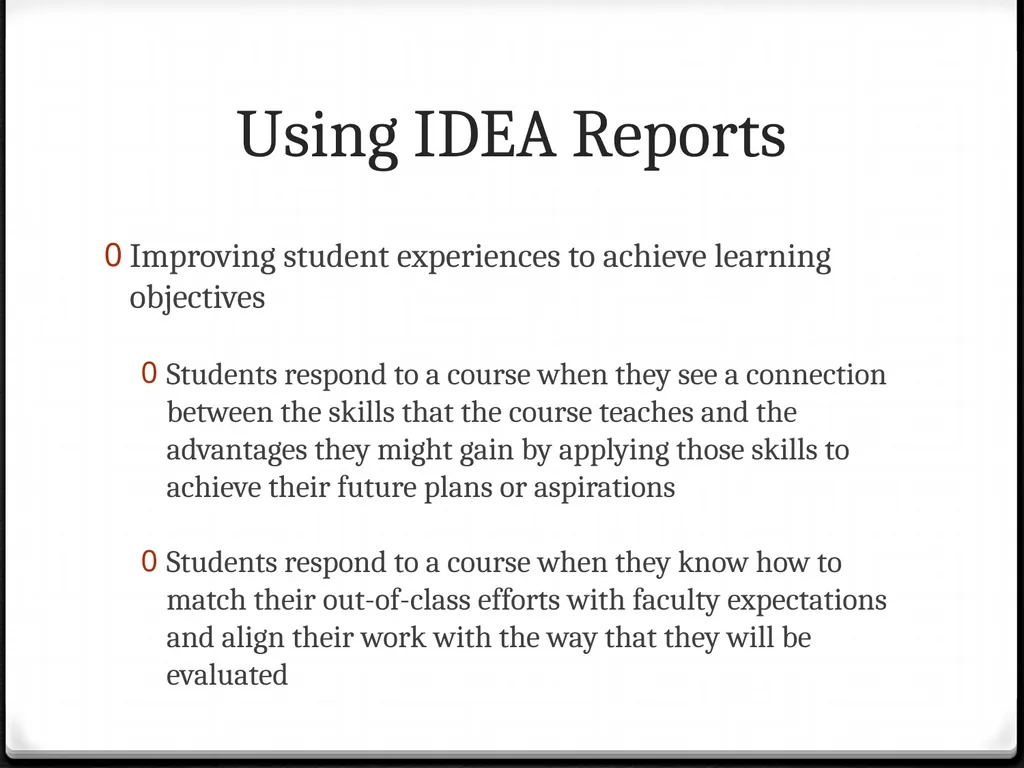 Using IDEA Reports To improve your teaching Using - slide 32 of 32