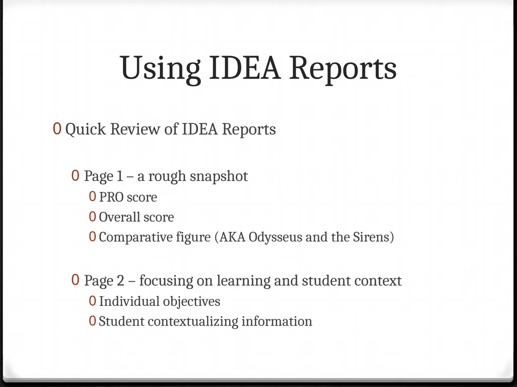 Using IDEA Reports To improve your teaching Using - slide 9 of 32
