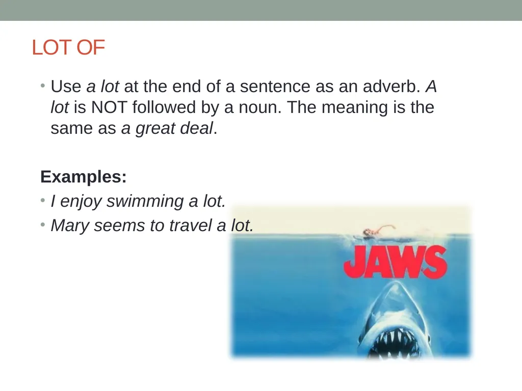QUANTIFIERS UNCOUNTABLE-NOUNS Little and a Little - slide 9 of 13