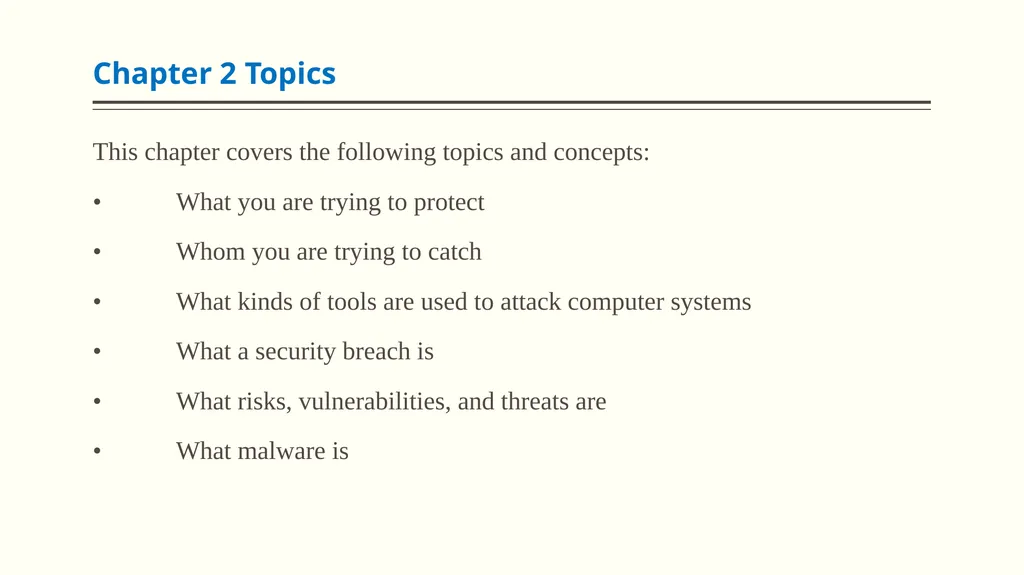 Malicious Attacks, Threats, and Vulnerabilities - slide 2 of 24