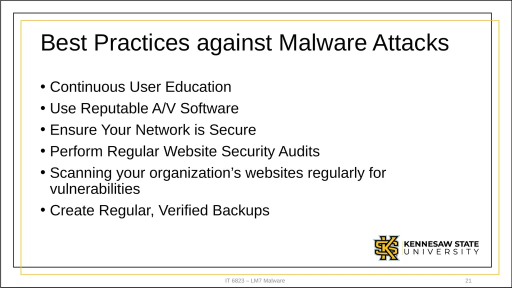 IT 6823 LM 7 – Malware Dr. Lei Li IT - slide 21 of 23