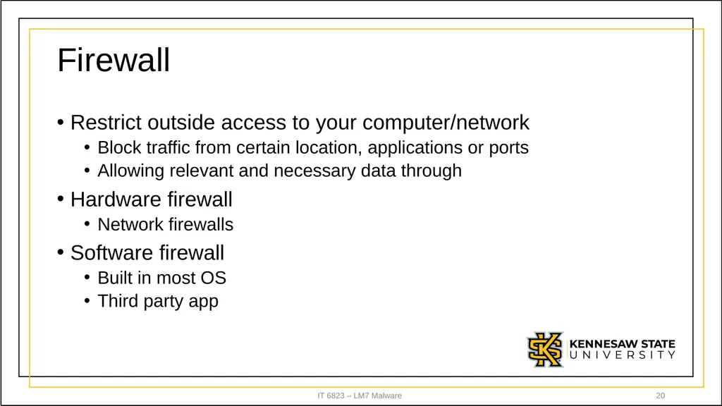 IT 6823 LM 7 – Malware Dr. Lei Li IT - slide 20 of 23