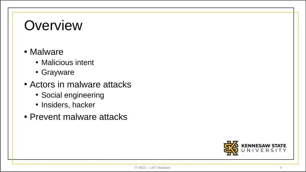 IT 6823 LM 7 – Malware Dr. Lei Li IT - slide 4 of 23