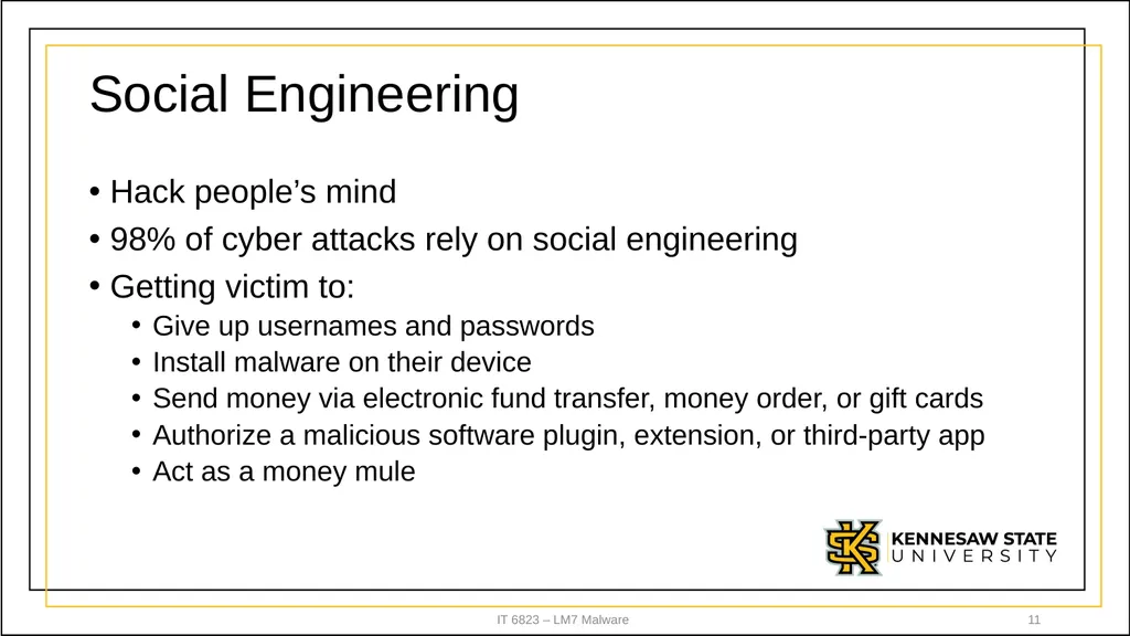 IT 6823 LM 7 – Malware Dr. Lei Li IT - slide 11 of 23