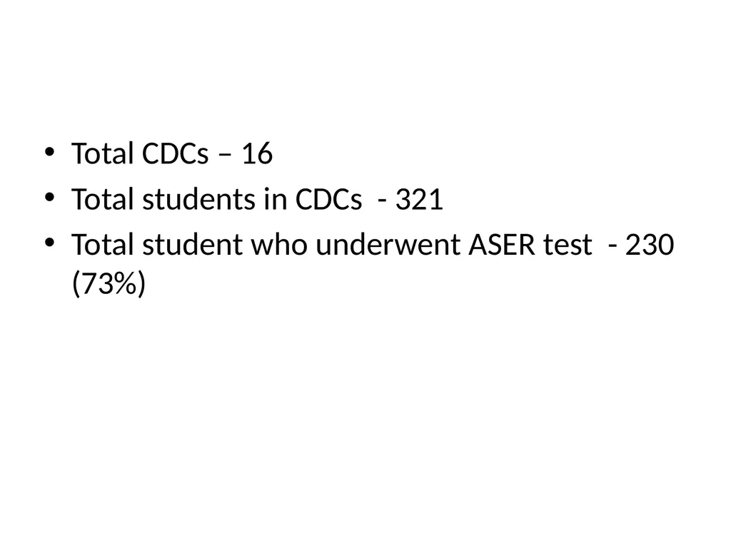 ASER TEST CHILD DEVELOPMENT CENTRES, DEOSIRI Total - slide 2 of 6