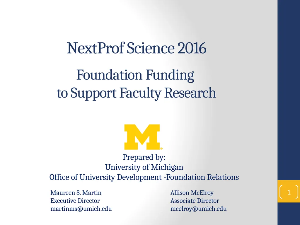 NextProf Science 2016 Foundation Funding to - slide 1 of 18