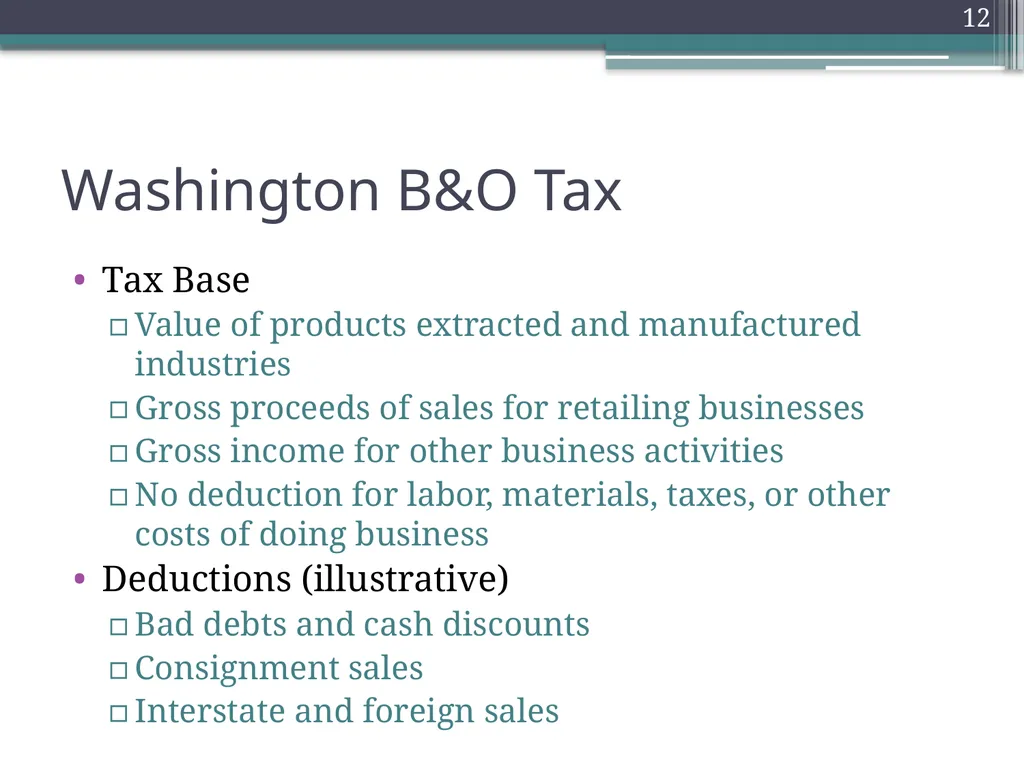 Gross Receipts Taxes Louisiana Tax Institute - slide 12 of 27