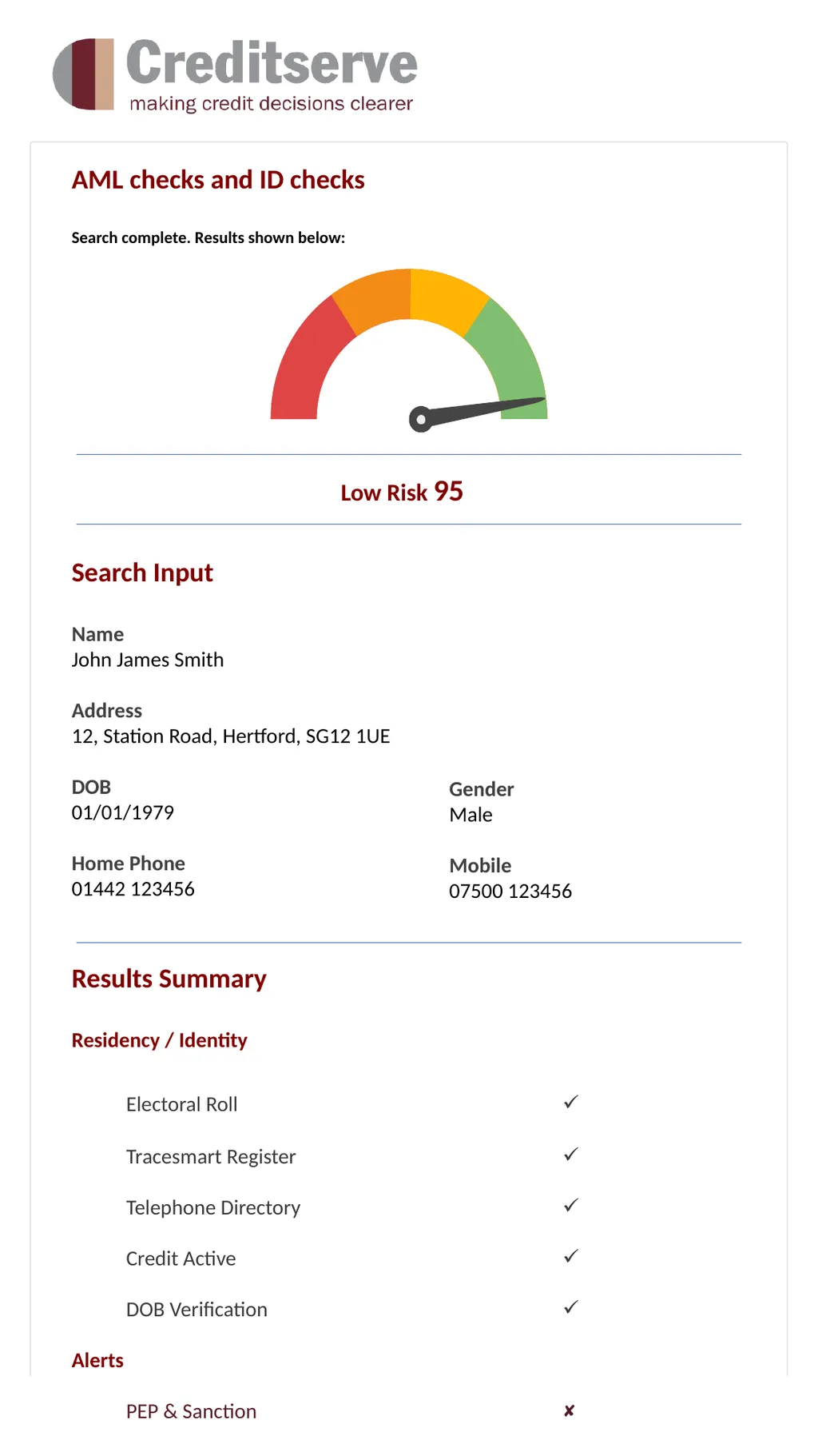 AML checks and ID checks Search complete. Results - slide 1 of 5