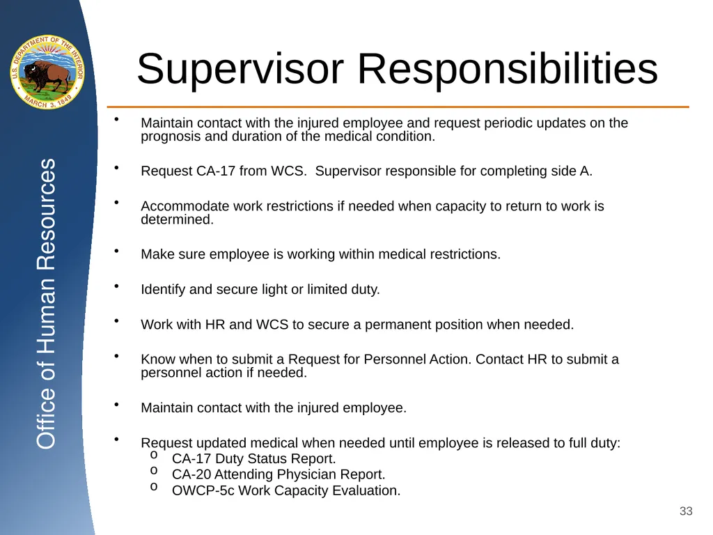 Workers’ Compensation Supervisory Training U.S. - slide 33 of 38