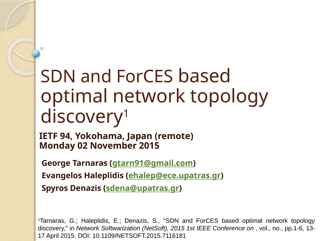 SDN and ForCES based optimal network topology - slide 1 of 7