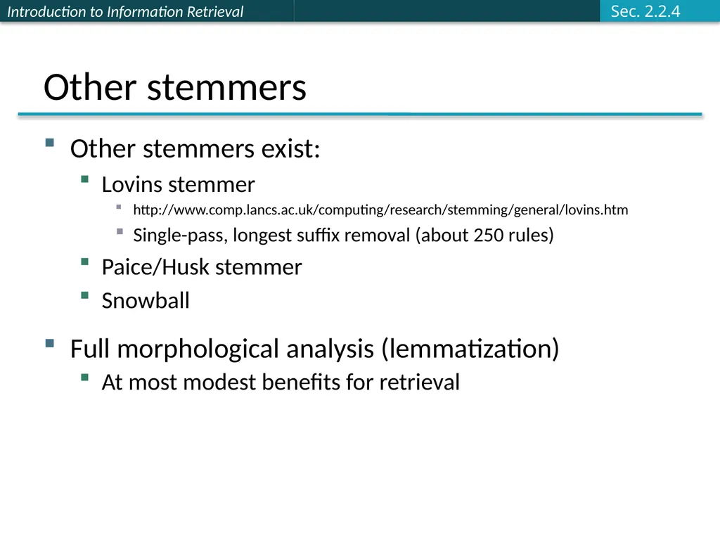 Stemming and Lemmatization Lemmatization Reduce - slide 6 of 9