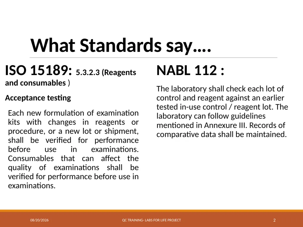 LOT VERIFICATION Labs for Life Project QUALITY - slide 2 of 13