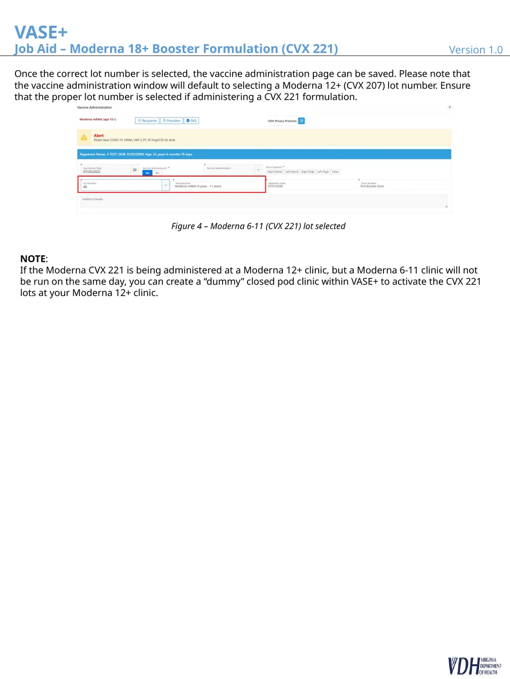 VASE+ Job Aid – Moderna 18+ Booster Formulation - slide 2 of 2