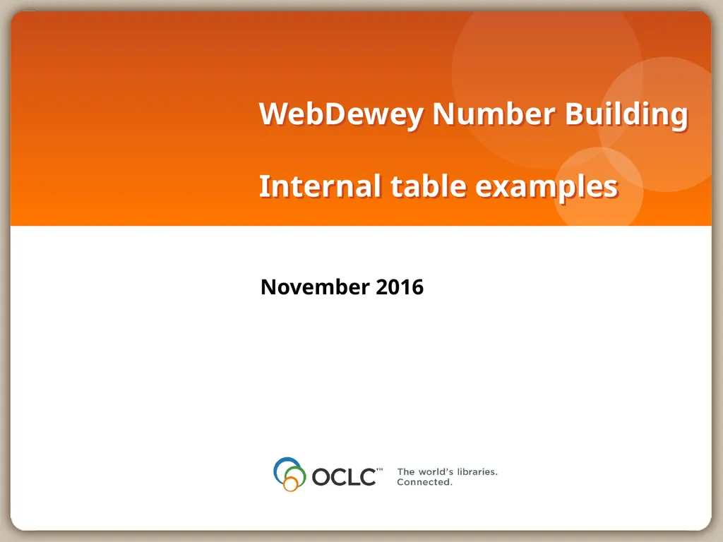WebDewey Number Building Internal table examples - slide 1 of 18