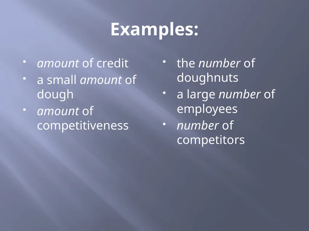 Diction: Amount and number, Fewer and Less, - slide 3 of 7