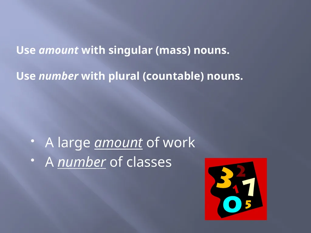 Diction: Amount and number, Fewer and Less, - slide 2 of 7