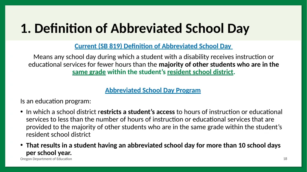 SB 819: Abbreviated School Day Program Placement - slide 18 of 32