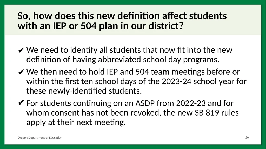 SB 819: Abbreviated School Day Program Placement - slide 26 of 32