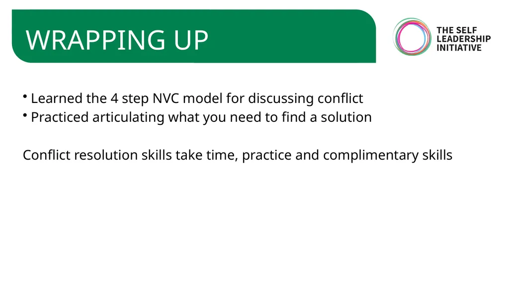 CONFLICT RESOLUTION: USING NON-VIOLENT - slide 20 of 22