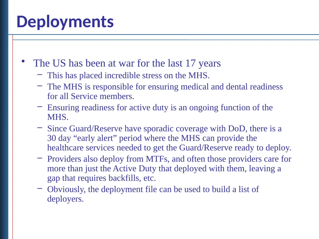 Deployment and Separation Data Objectives - slide 5 of 18