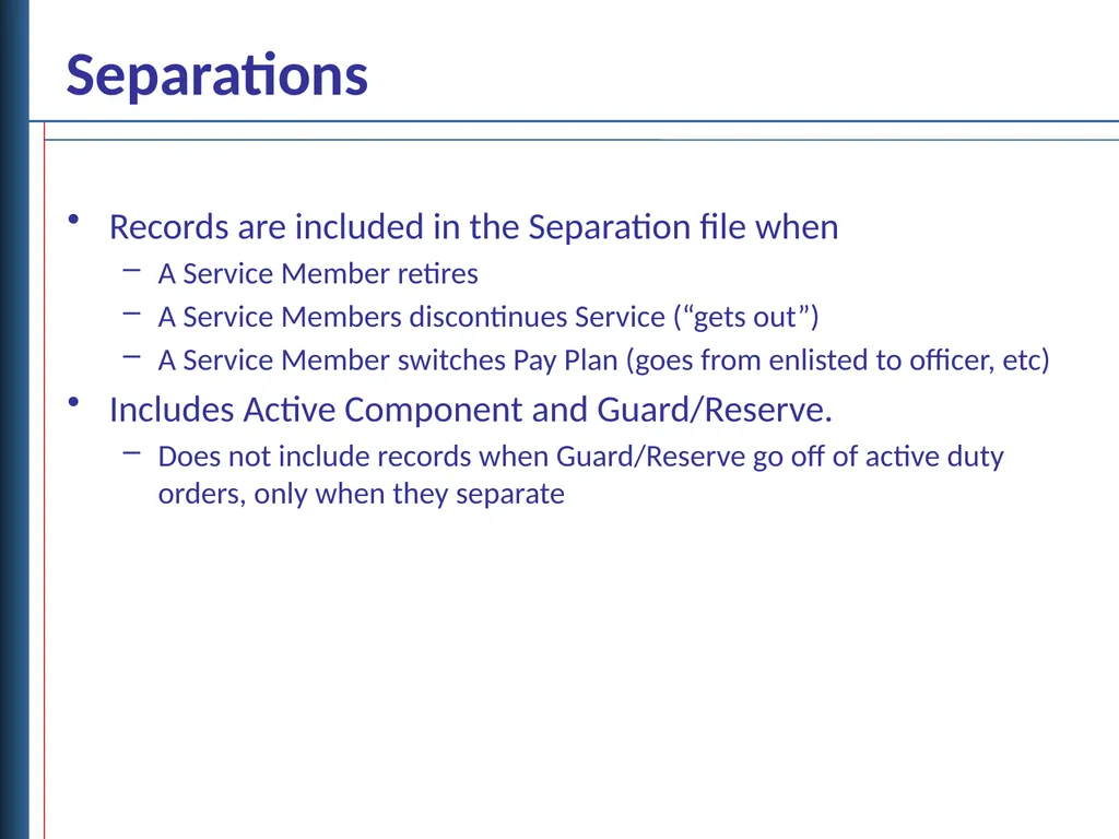Deployment and Separation Data Objectives - slide 13 of 18