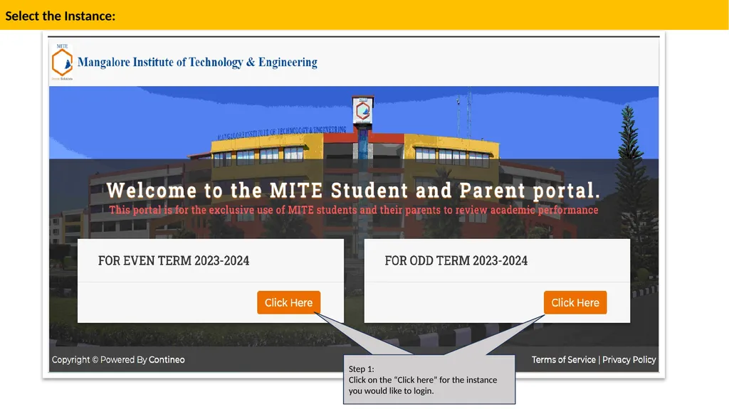 STUDENTS/PARENTS USER MANUAL Select the Instance: - slide 2 of 17