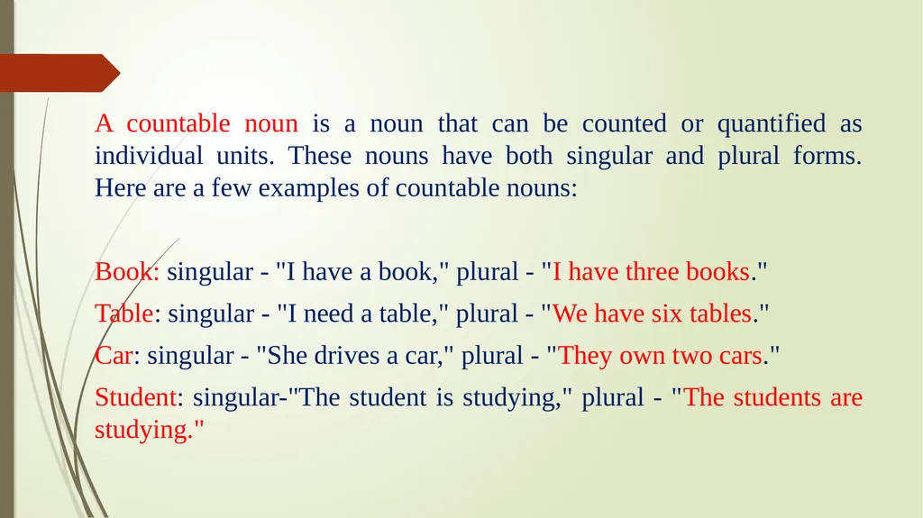 Countable and Non-countable Nouns A countable noun - slide 2 of 10