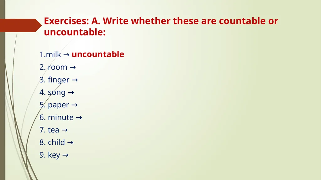 Countable and Non-countable Nouns A countable noun - slide 9 of 10
