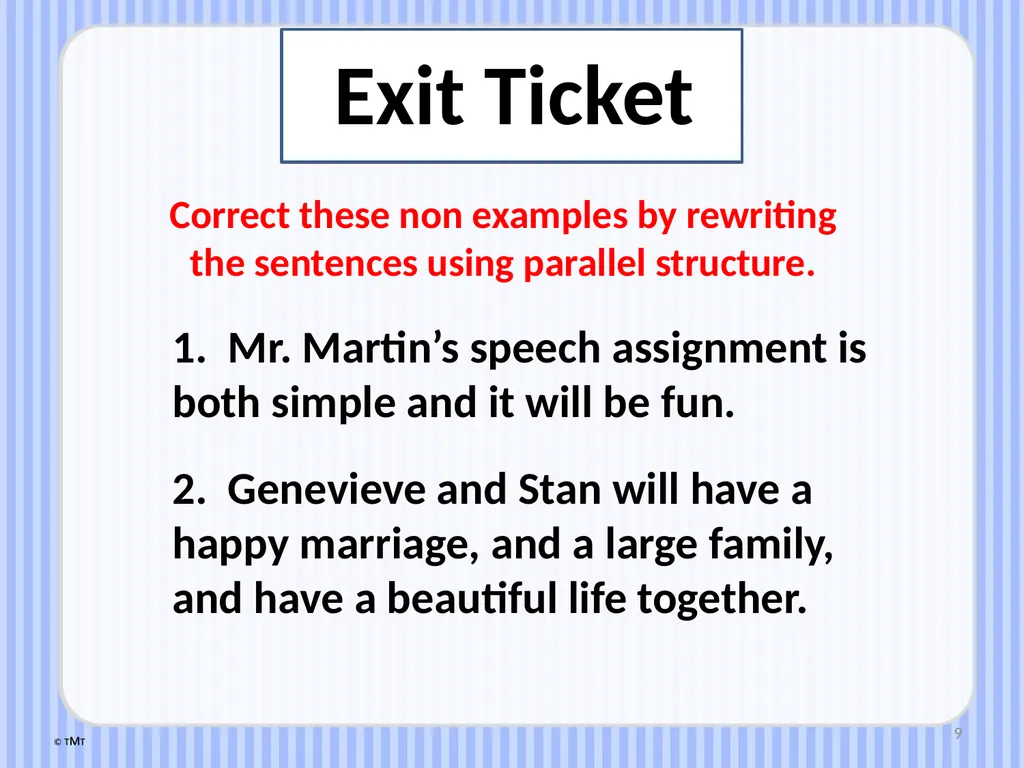 1 Parallel Structure Examples and Non-Examples - slide 9 of 11