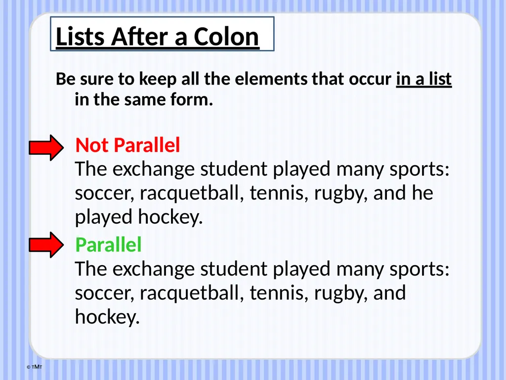 1 Parallel Structure Examples and Non-Examples - slide 5 of 11