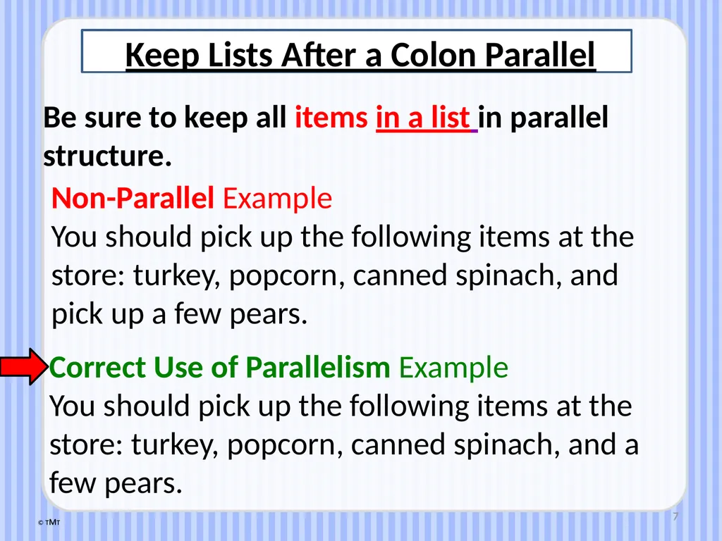 1 Parallel Structure Examples and Non-Examples - slide 7 of 11