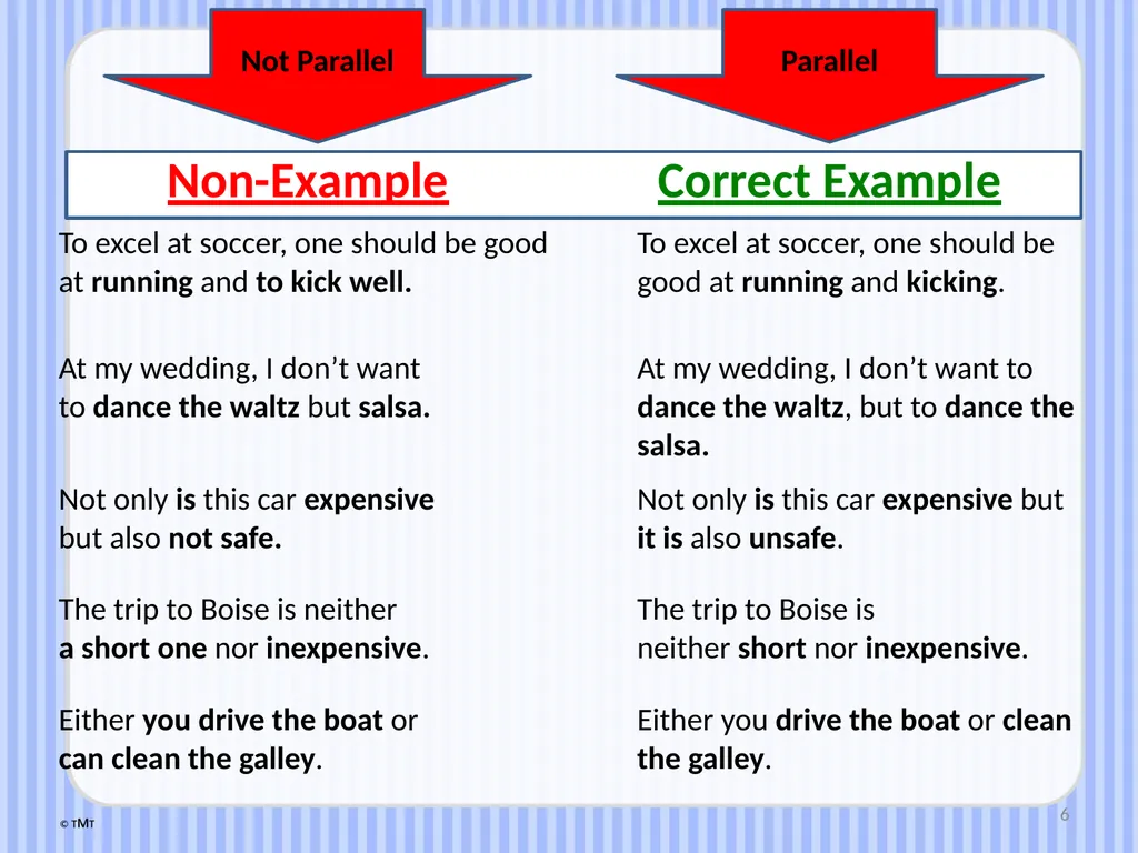 1 Parallel Structure Examples and Non-Examples - slide 6 of 11