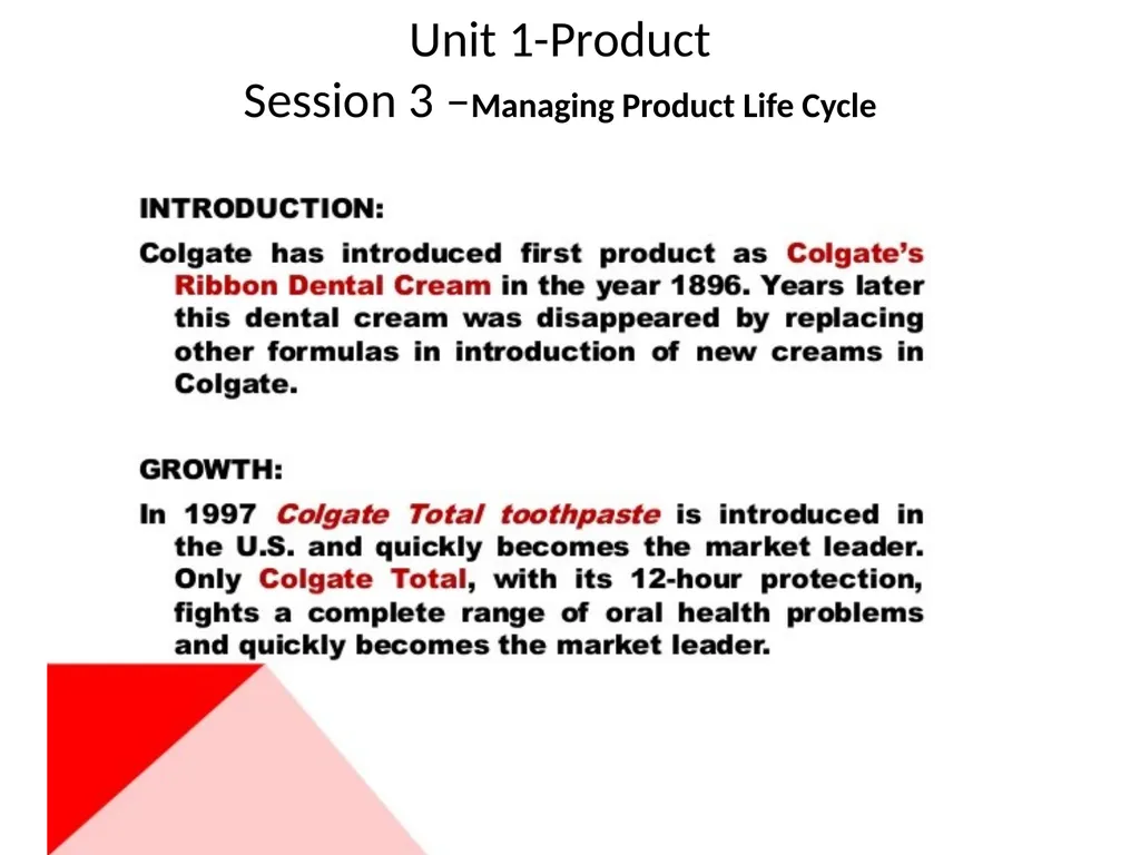 Unit 1-Product Session 3 –Managing Product Life - slide 10 of 21