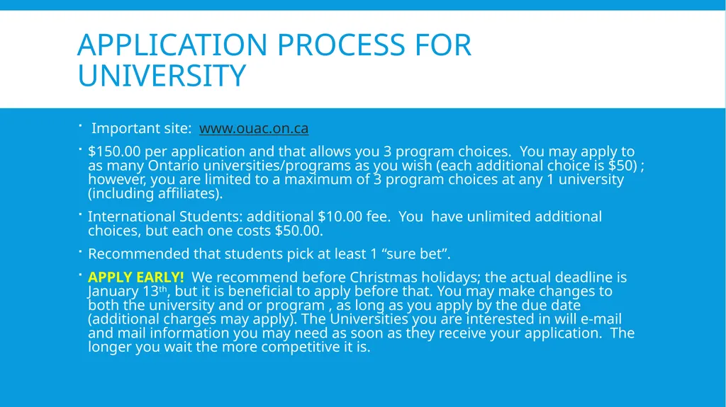 Gr. 12 University Applications OUAC: Ontario - slide 3 of 15