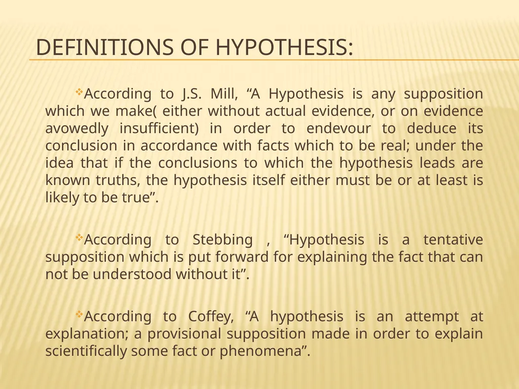 TOPIC: HYPOTHESIS, ITS MEANING, KINDS AND - slide 4 of 22