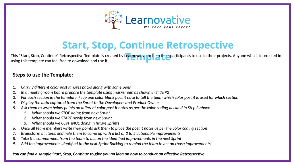 Start, Stop, Continue Retrospective Template This - slide 1 of 3