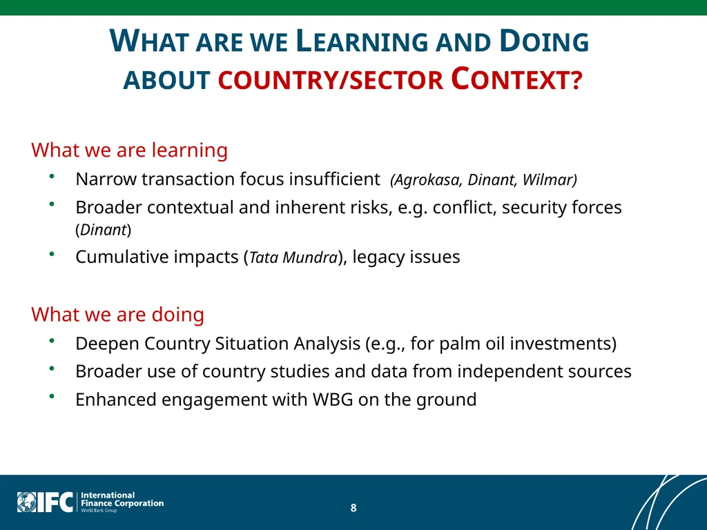 IFC’s Environmental and Social Lessons Learned - slide 8 of 21